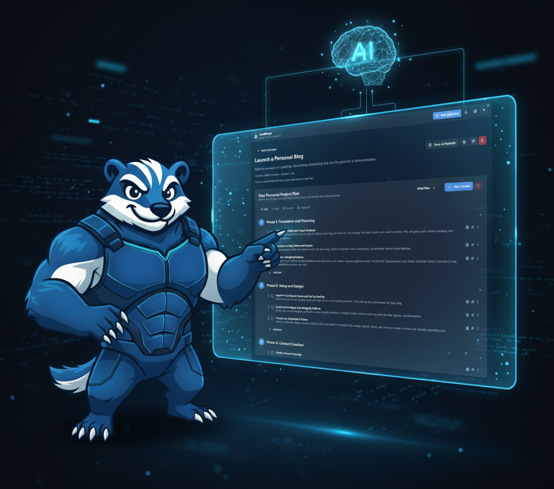 Screenshot of a Goalbadger goal map with highlighted phases and tasks